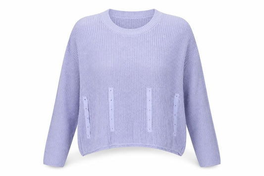 Front view of ASOS women’s blue round neck acrylic jumper, size UK 12