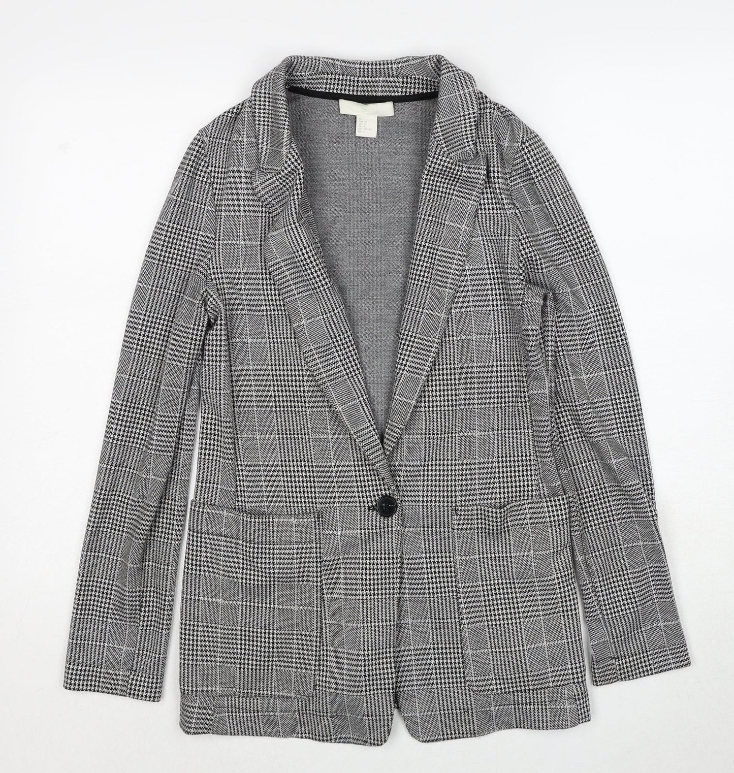 H&M Womens Black Geometric Jacket Blazer Size 4 Button