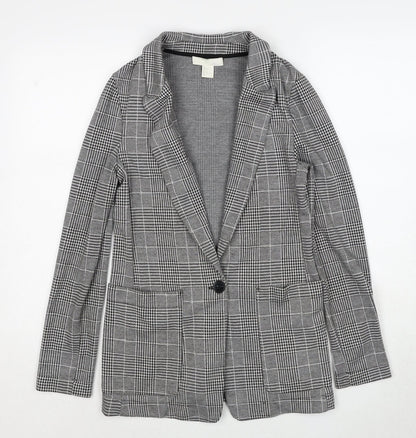 H&M Womens Black Geometric Jacket Blazer Size 4 Button