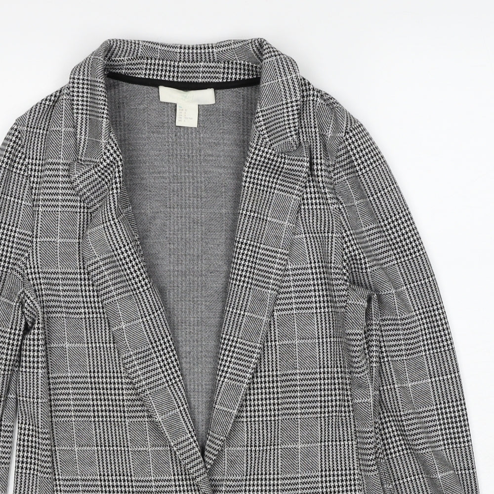 H&M Womens Black Geometric Jacket Blazer Size 4 Button