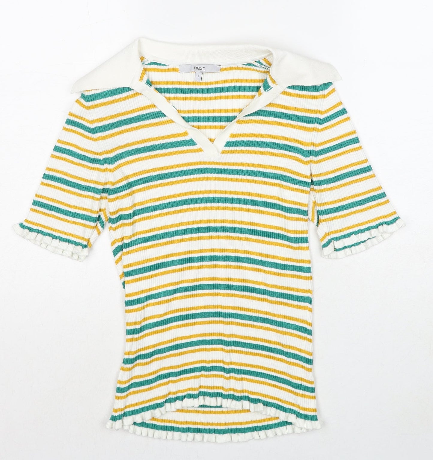 NEXT Womens Multicoloured Collared Striped Viscose Pullover Jumper Size S