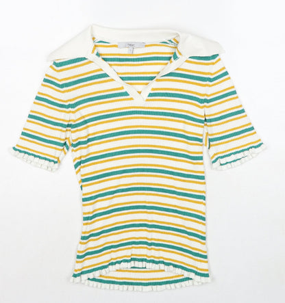 Next Womens Multicoloured Collared Striped Viscose Pullover Jumper Size S