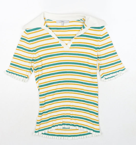 NEXT Womens Multicoloured Collared Striped Viscose Pullover Jumper Size S