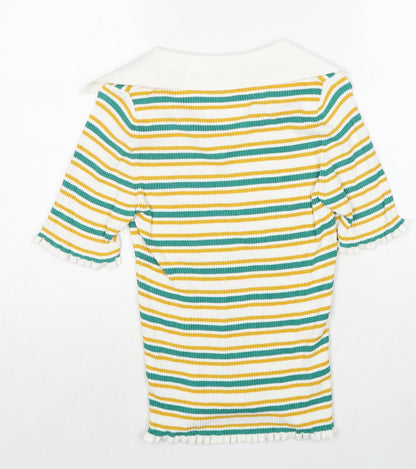 Next Womens Multicoloured Collared Striped Viscose Pullover Jumper Size S
