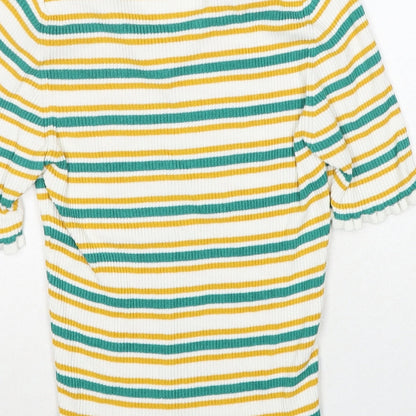 Next Womens Multicoloured Collared Striped Viscose Pullover Jumper Size S