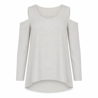 Boohoo Womens Grey Polyester Basic Blouse Size 8 Round Neck - Cold Shoulder
