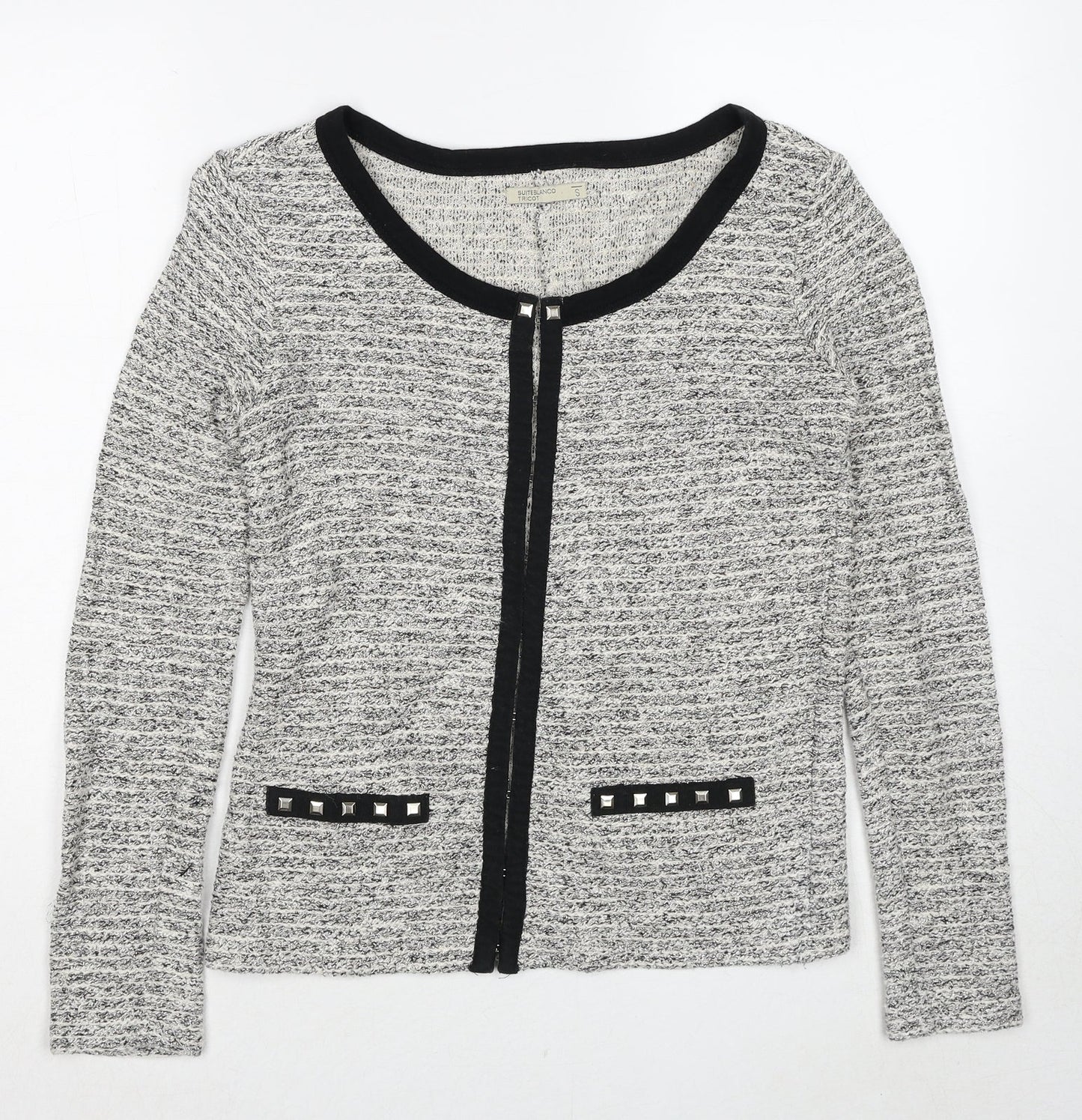 Blanco Tricot Womens Grey Geometric Jacket Size S Hook & Eye