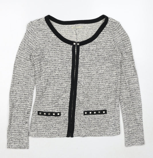Blanco Tricot Womens Grey Geometric Jacket Size S Hook & Eye