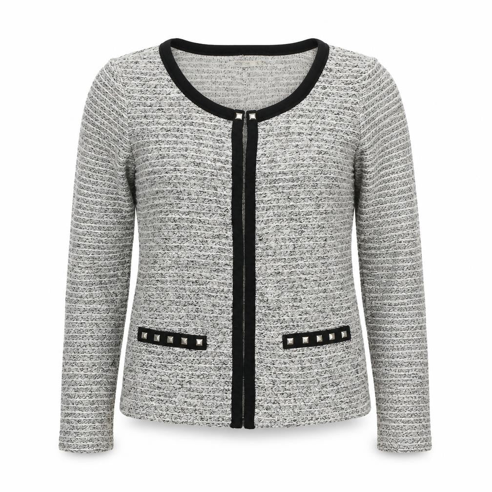 Blanco Tricot Womens Grey Geometric Jacket Size S Hook & Eye
