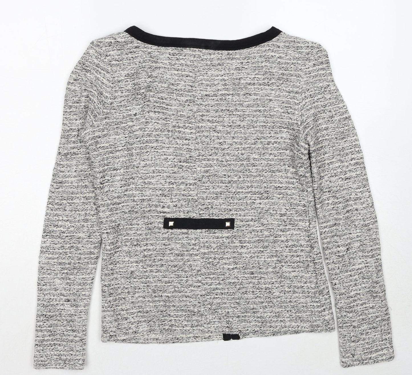 Blanco Tricot Womens Grey Geometric Jacket Size S Hook & Eye