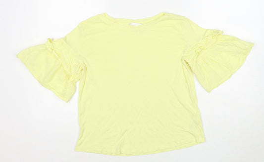 H&M Womens Yellow Cotton Basic T-Shirt Size S Round Neck