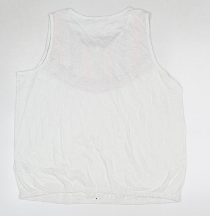 Back view of BPC Collection women’s white cotton basic tank, size XL, round neck