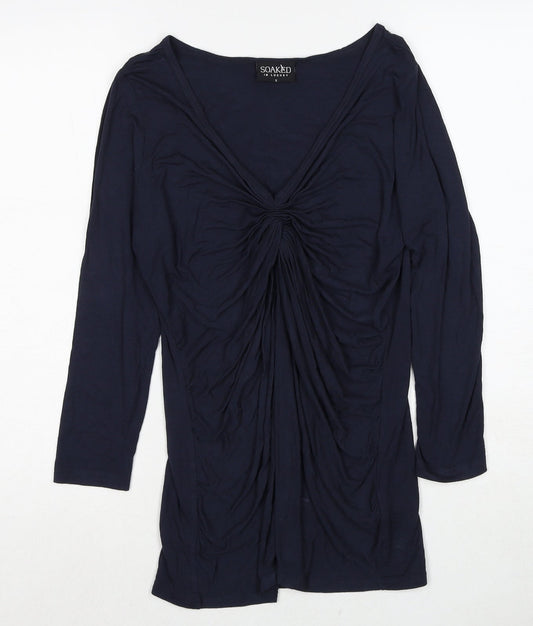Soaked in Luxury Womens Blue Viscose Basic Blouse Size S V-Neck