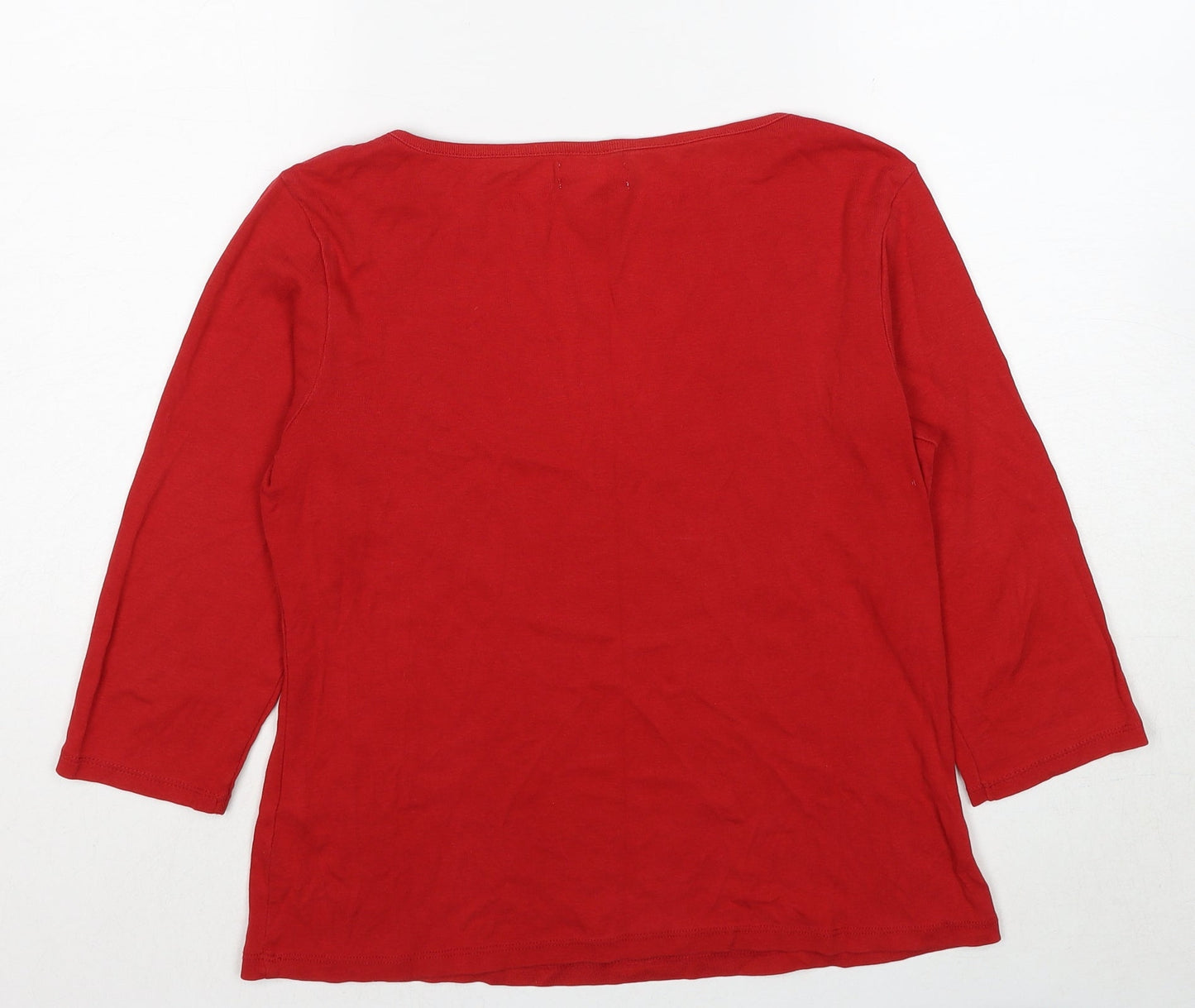 Bonmarché Womens Red Cotton Basic Blouse Size M Round Neck
