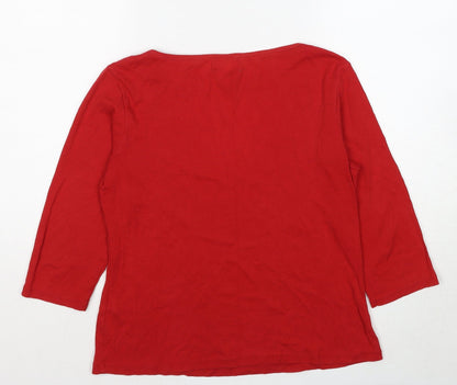 Bonmarché Womens Red Cotton Basic Blouse Size M Round Neck