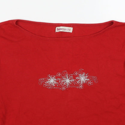 Bonmarché Womens Red Cotton Basic Blouse Size M Round Neck
