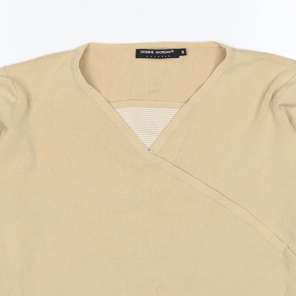 Debbie Morgan Womens Beige Square Neck Viscose Pullover Jumper Size S