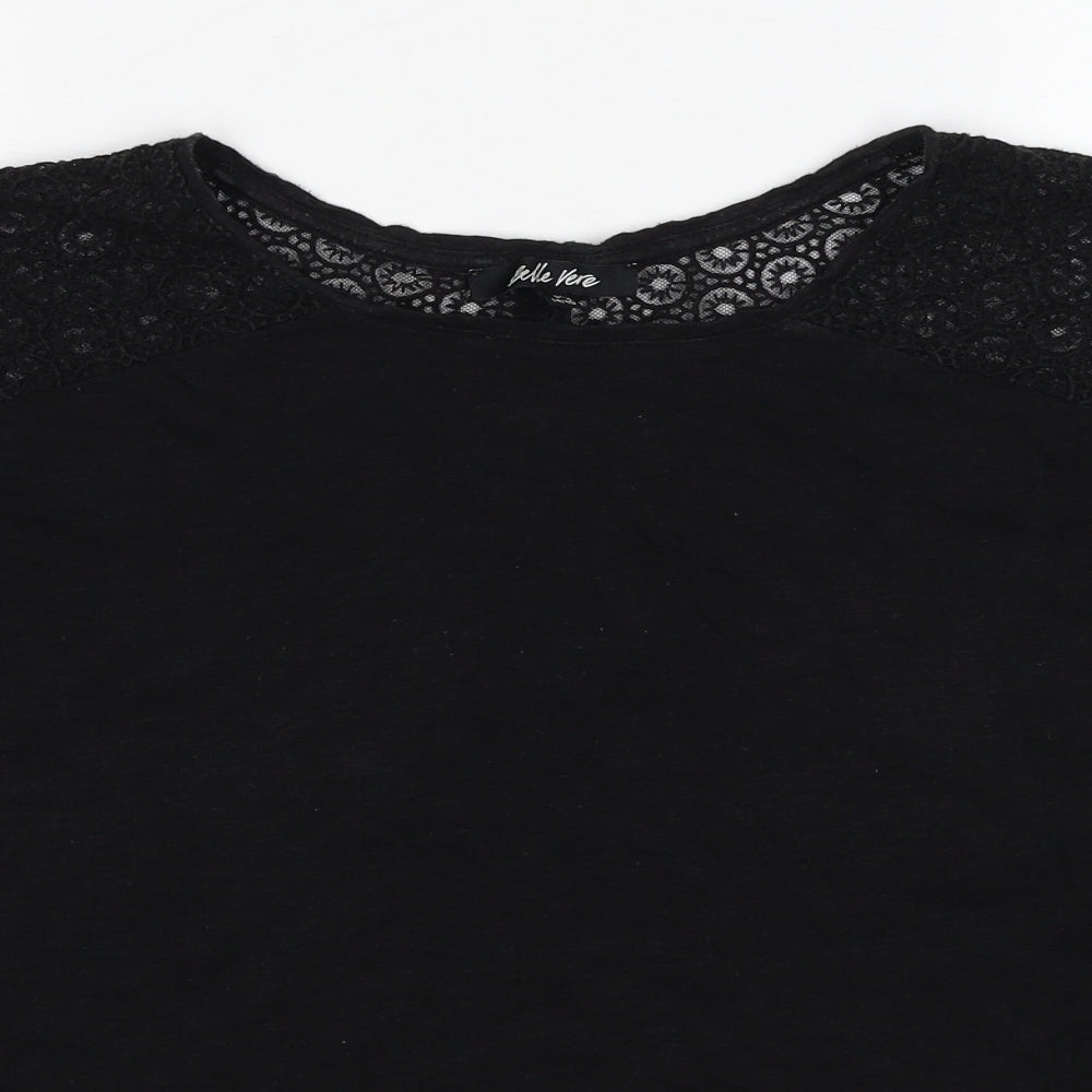 Belle Vere Womens Black Cotton Basic Blouse Size 14 Round Neck