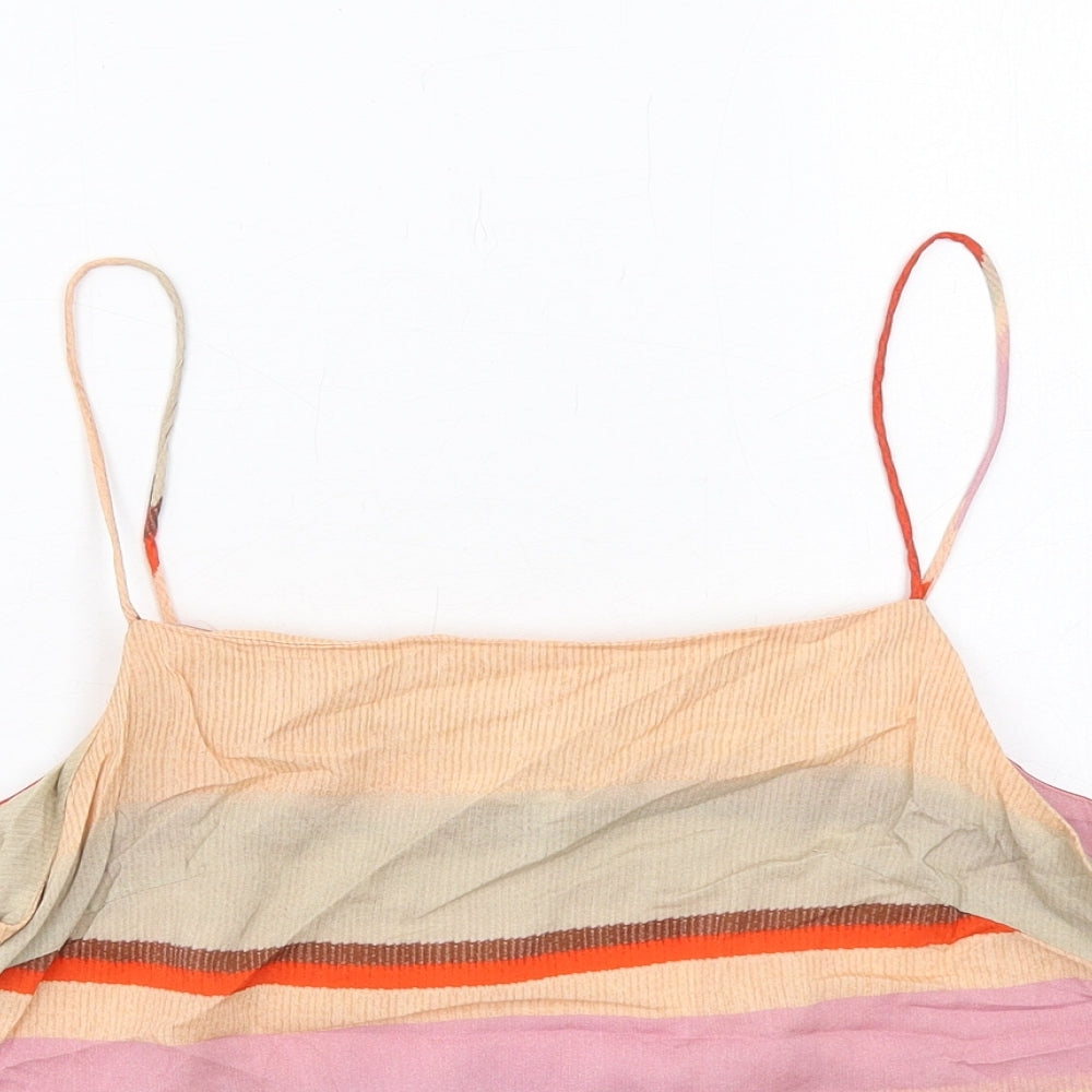 H&M Womens Multicoloured Striped Viscose Basic Tank Size 10 Square Neck