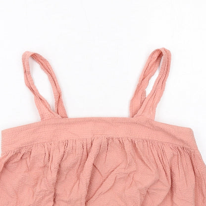 Close-up detail of ASOS women’s pink cotton basic tank, size UK 8, square neck