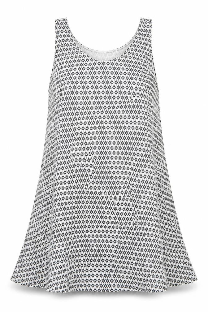H&M Womens White Geometric Viscose Trapeze & Swing Size M Round Neck Pullover