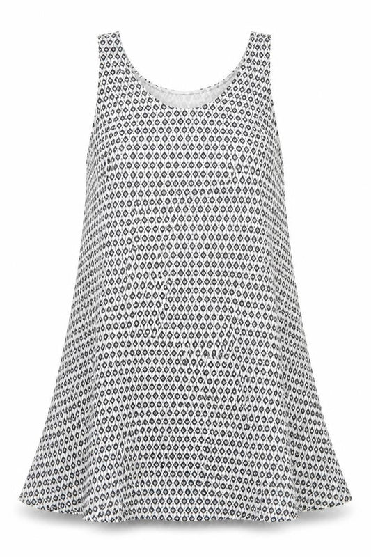 H&M Womens White Geometric Viscose Trapeze & Swing Size M Round Neck Pullover