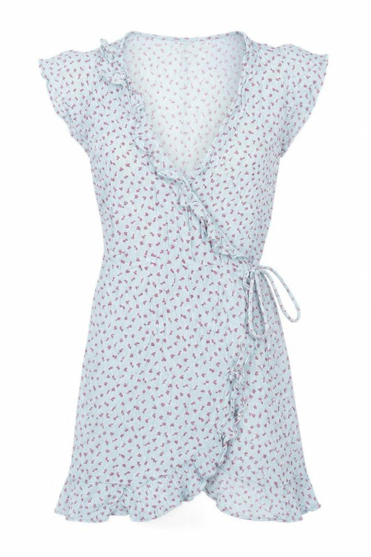 Pins & Needles Womens Blue Floral Viscose Wrap Dress Size L V-Neck Tie