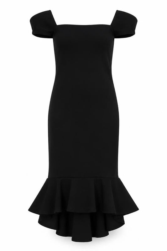 Front view of Missguided women’s black polyester fit & flare, size UK 8, square neck pullover
