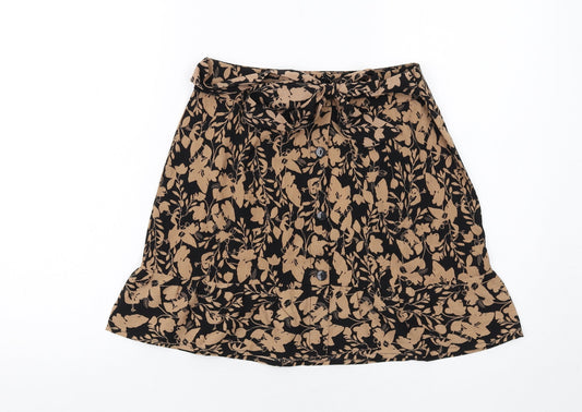 Urban Bliss Womens Brown Floral Polyester Skater Skirt Size 8 Button
