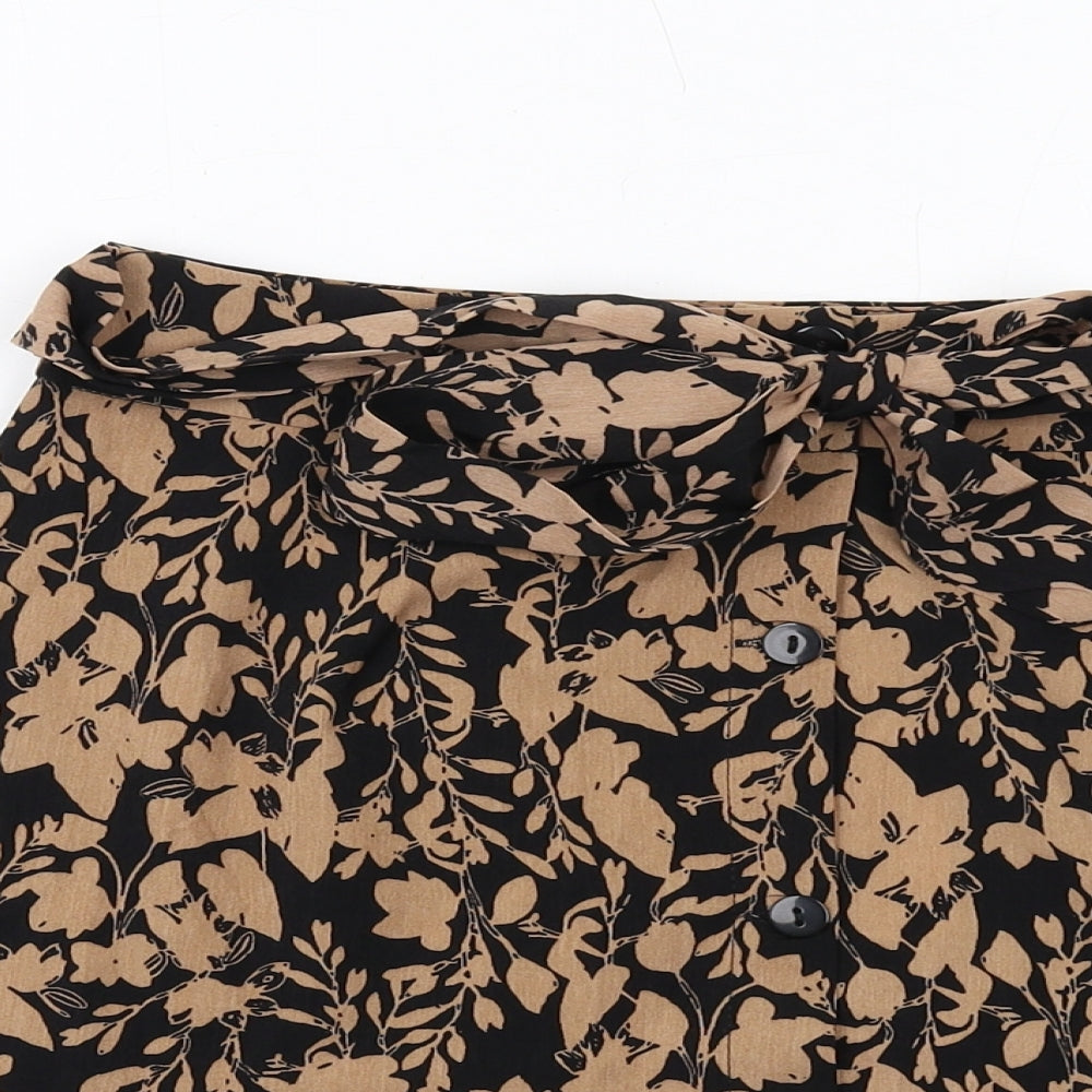 Urban Bliss Womens Brown Floral Polyester Skater Skirt Size 8 Button