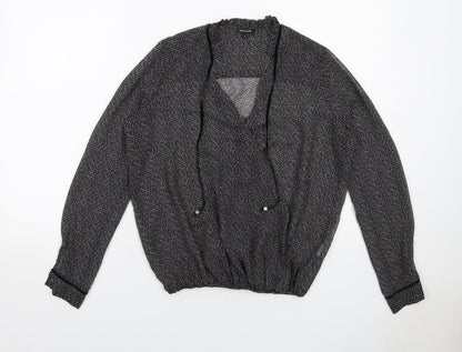 River Island Womens Black Geometric Polyester Basic Blouse Size 8 V-Neck