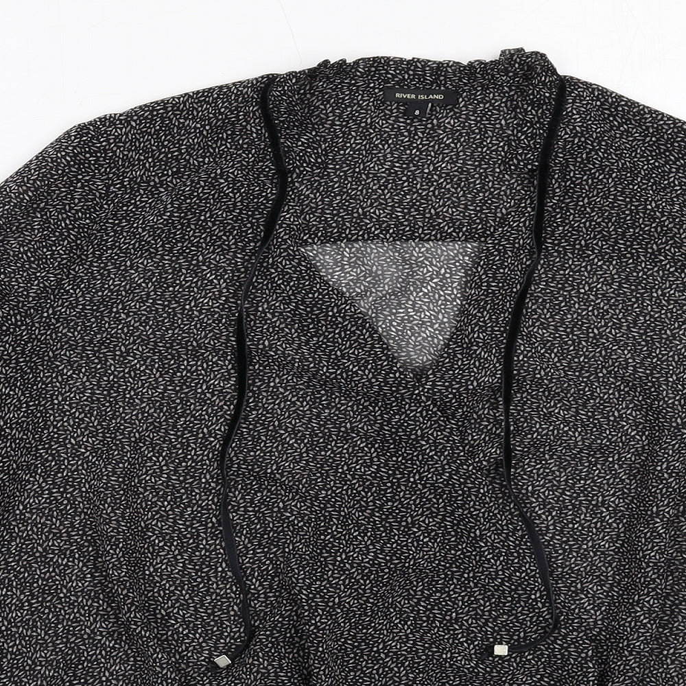 River Island Womens Black Geometric Polyester Basic Blouse Size 8 V-Neck