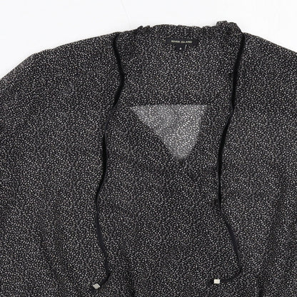 River Island Womens Black Geometric Polyester Basic Blouse Size 8 V-Neck