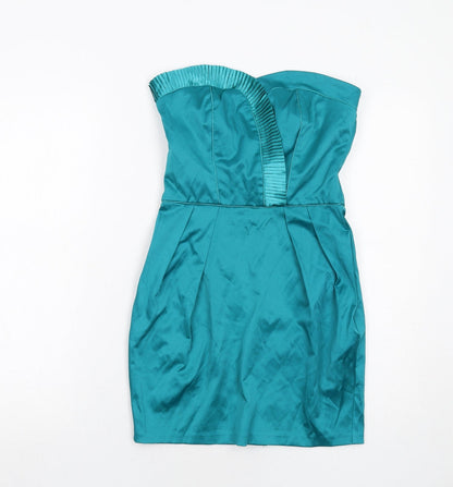Additional front view of Miss Selfridge women’s blue polyester mini, size UK 8, sweetheart zip