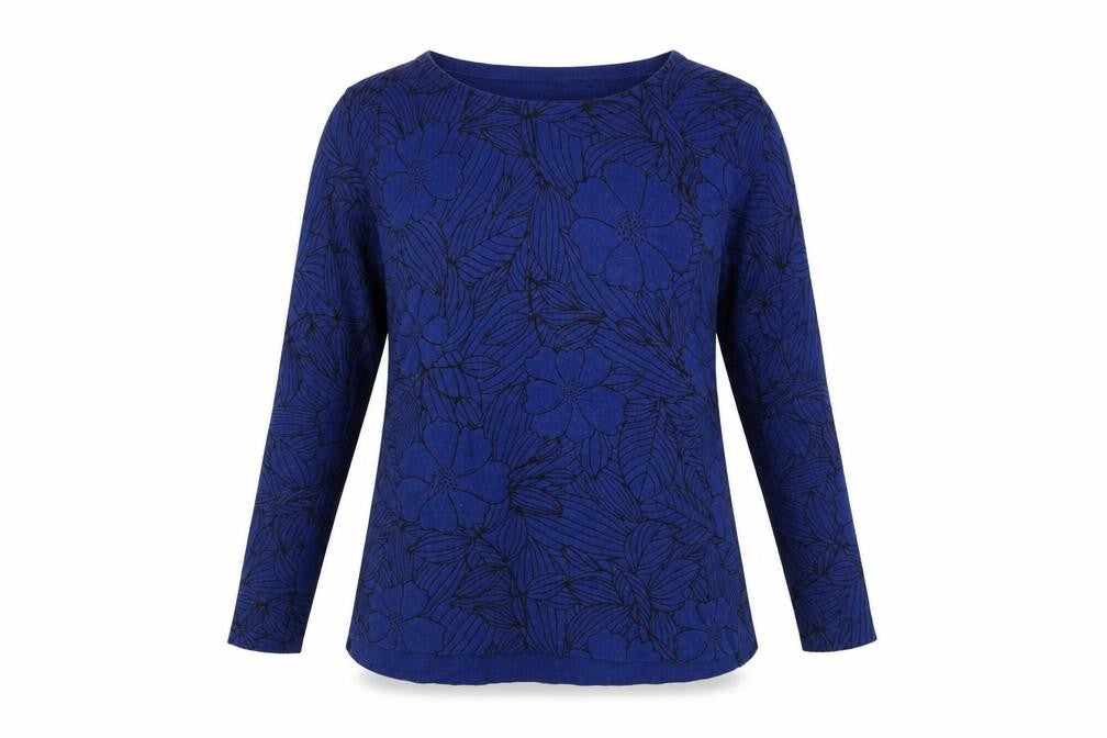 Marks & Spencer Womens Blue Boat Neck Floral Cotton Pullover Jumper Size 14