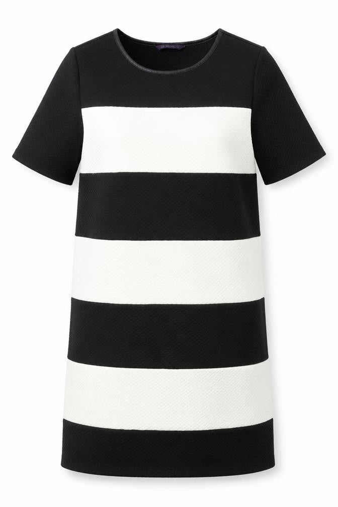Marks & Spencer Womens Black Striped Polyester Shift Size 8 Round Neck Pullover