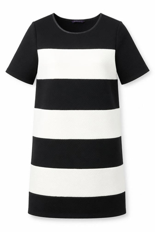 Marks & Spencer Womens Black Striped Polyester Shift Size 8 Round Neck Pullover