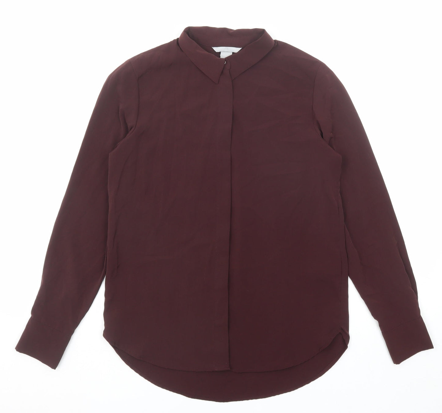 H&M Womens Purple Polyester Basic Button-Up Size 6 Collared