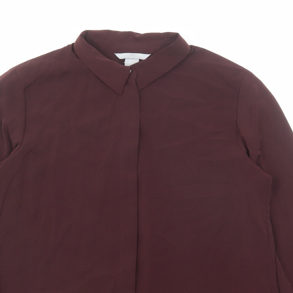 H&M Womens Purple Polyester Basic Button-Up Size 6 Collared