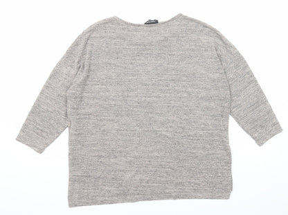 Warehouse Womens Grey Geometric Polyester Basic Blouse Size 14 Round Neck