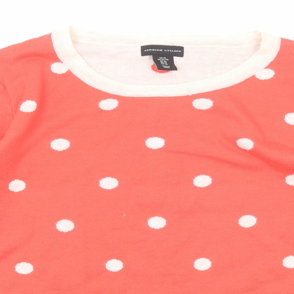 Adrienne Vittadini Womens Red Round Neck Polka Dot Cotton Pullover Jumper Size XL