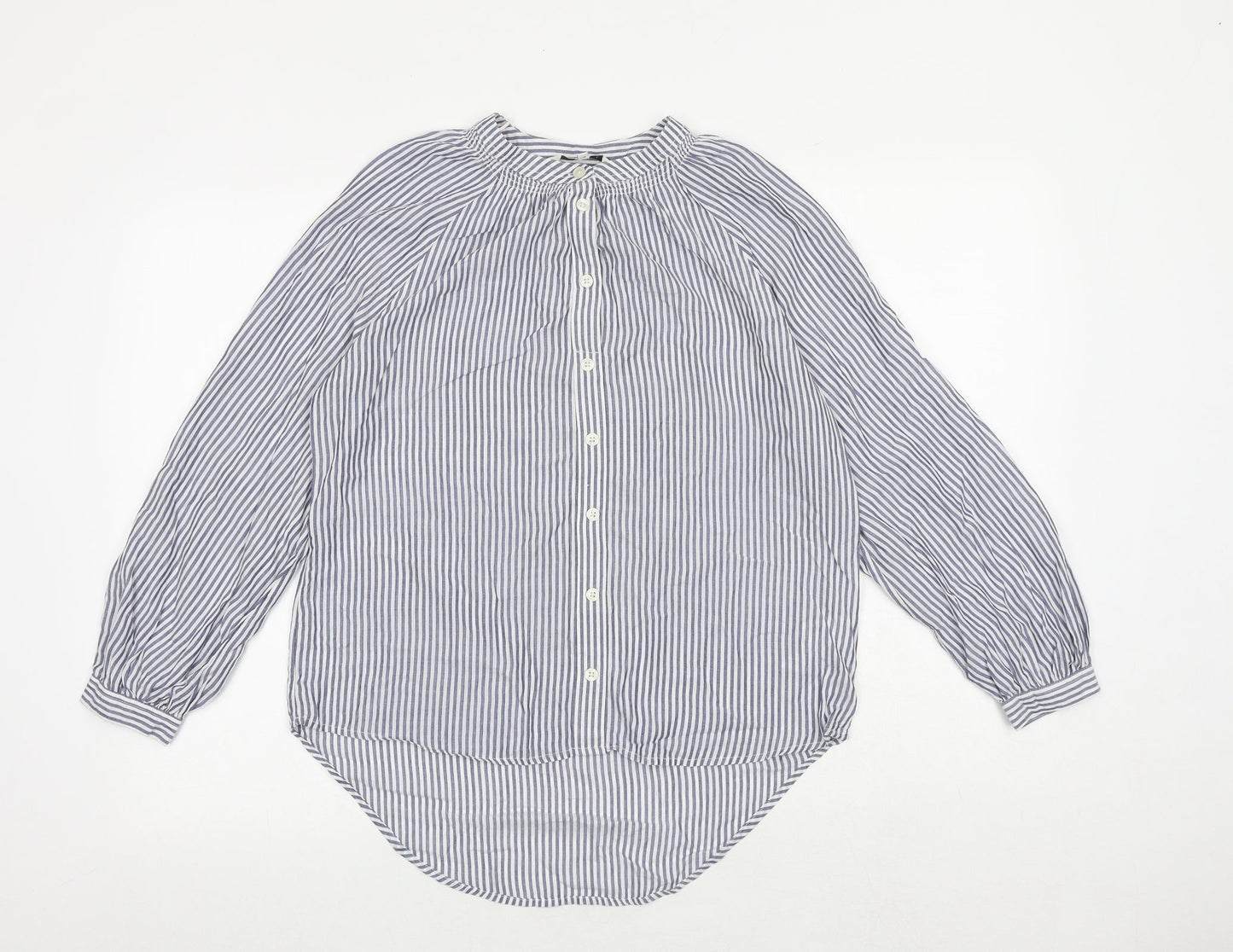 NEXT Womens Blue Striped Polyester Basic Button-Up Size 8 Round Neck