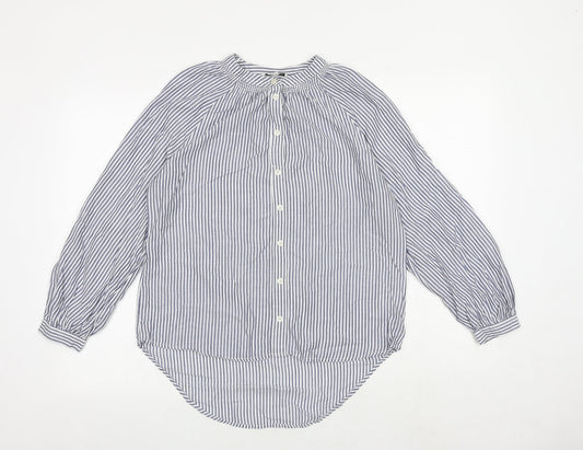 NEXT Womens Blue Striped Polyester Basic Button-Up Size 8 Round Neck