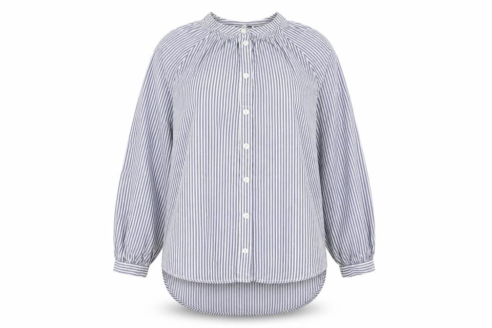 NEXT Womens Blue Striped Polyester Basic Button-Up Size 8 Round Neck