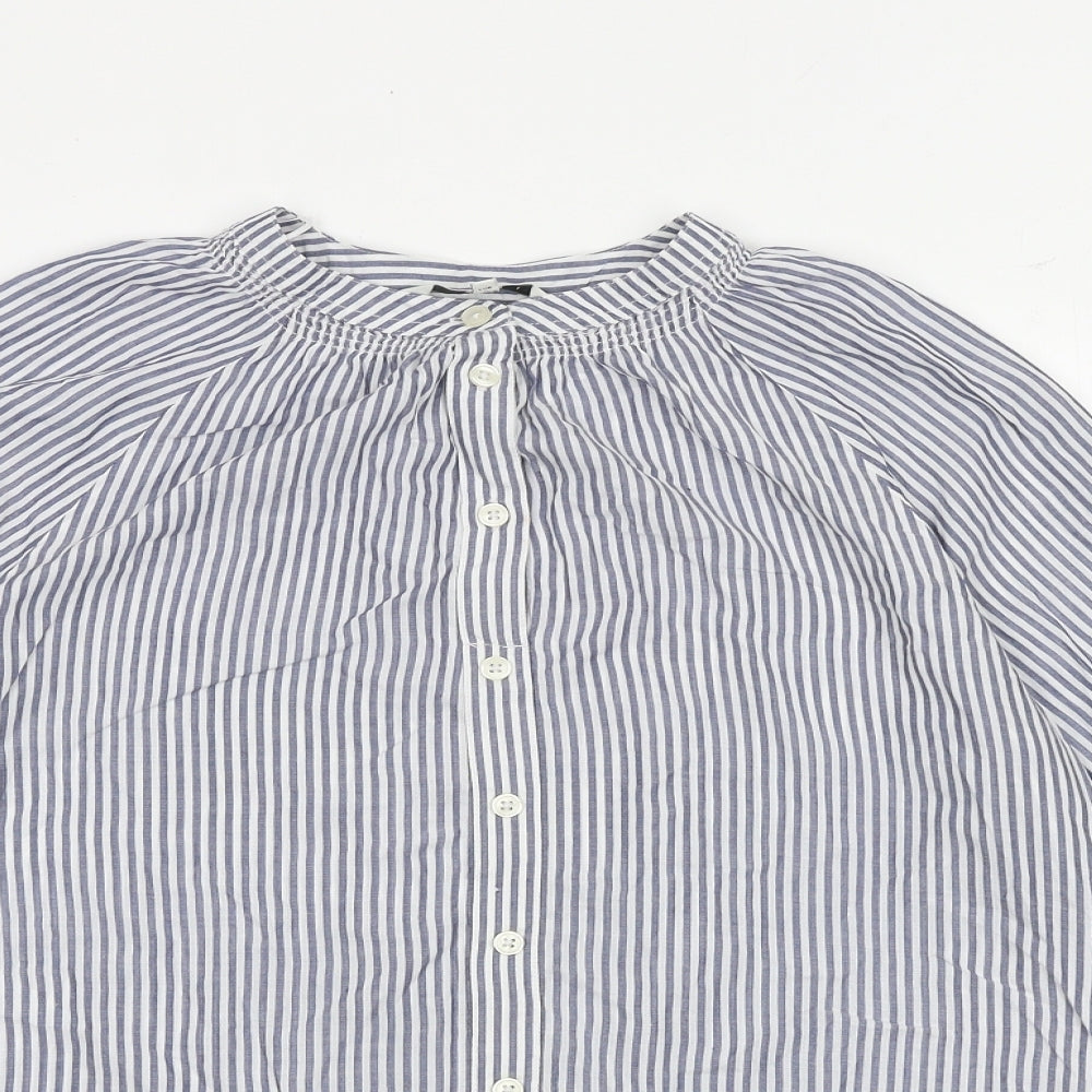 NEXT Womens Blue Striped Polyester Basic Button-Up Size 8 Round Neck