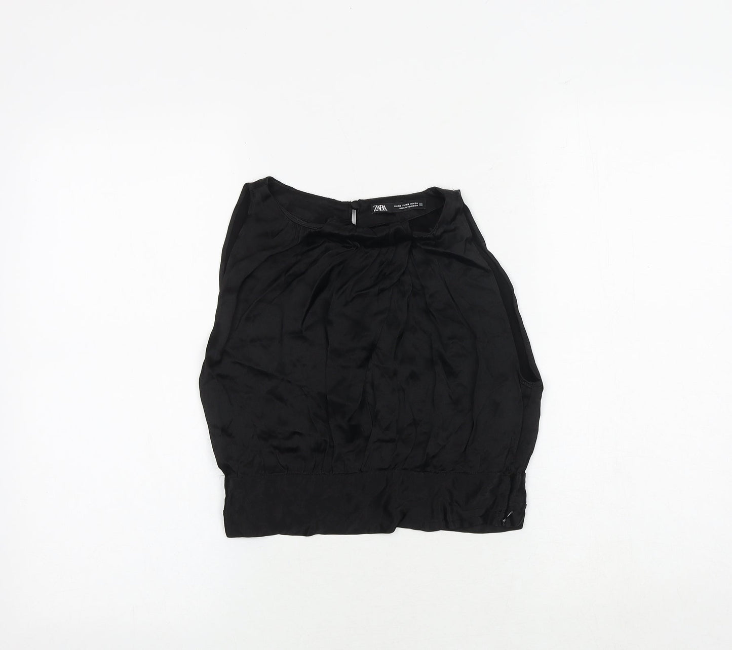 Zara Womens Black Viscose Cropped Blouse Size XS Boat Neck