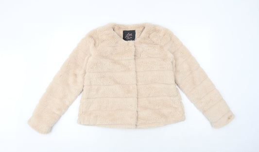 Little Miss Girls Beige Jacket Size XS Snap - Faux Fur