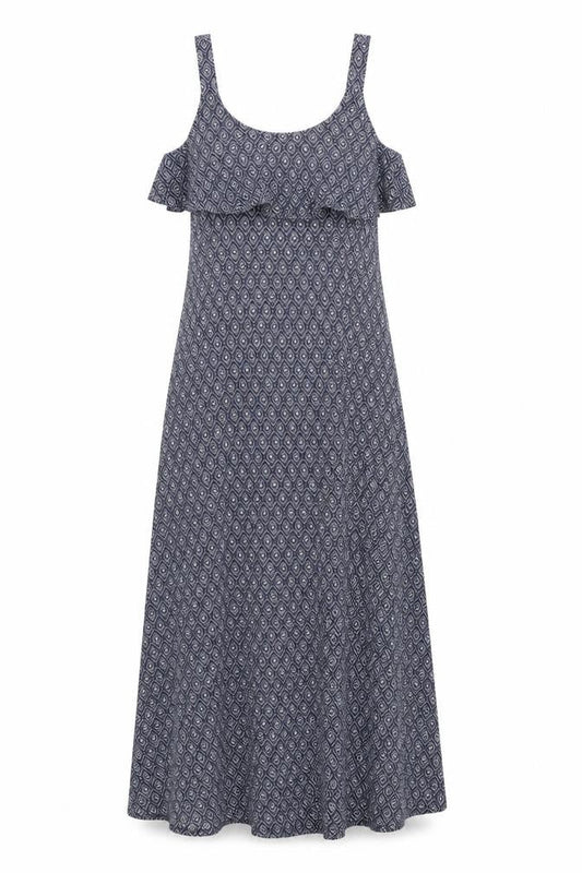 JoJo Maman Bébé Womens Blue Geometric Viscose Maxi Size S Scoop Neck Pullover