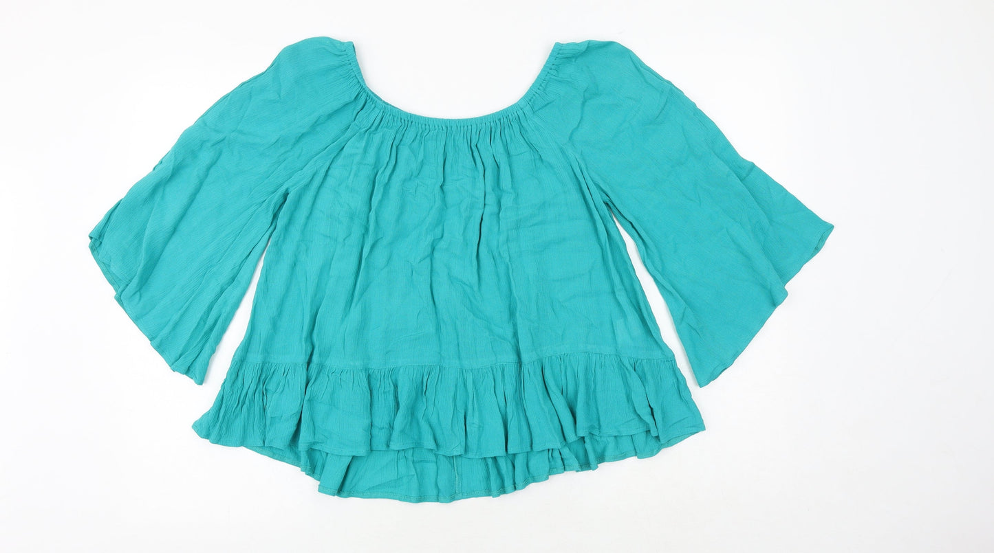 South Womens Green Viscose Basic Blouse Size 12 Round Neck