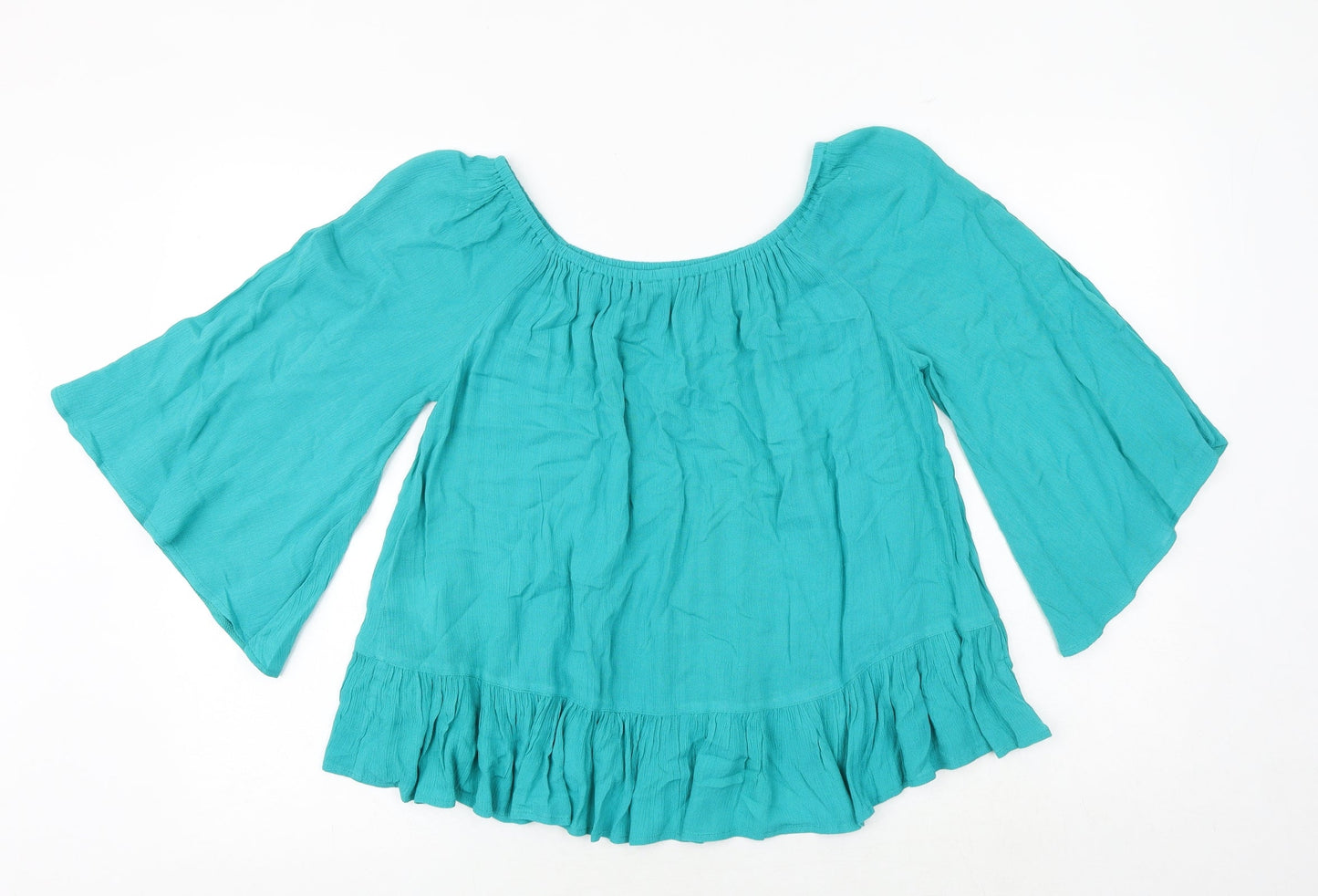 South Womens Green Viscose Basic Blouse Size 12 Round Neck